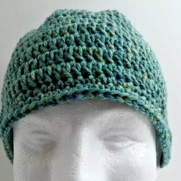 Skull Cap Army Green Beanie Hat Handmade Crochet Hand Knit Soft Warm Size OS - Picture 3 of 7